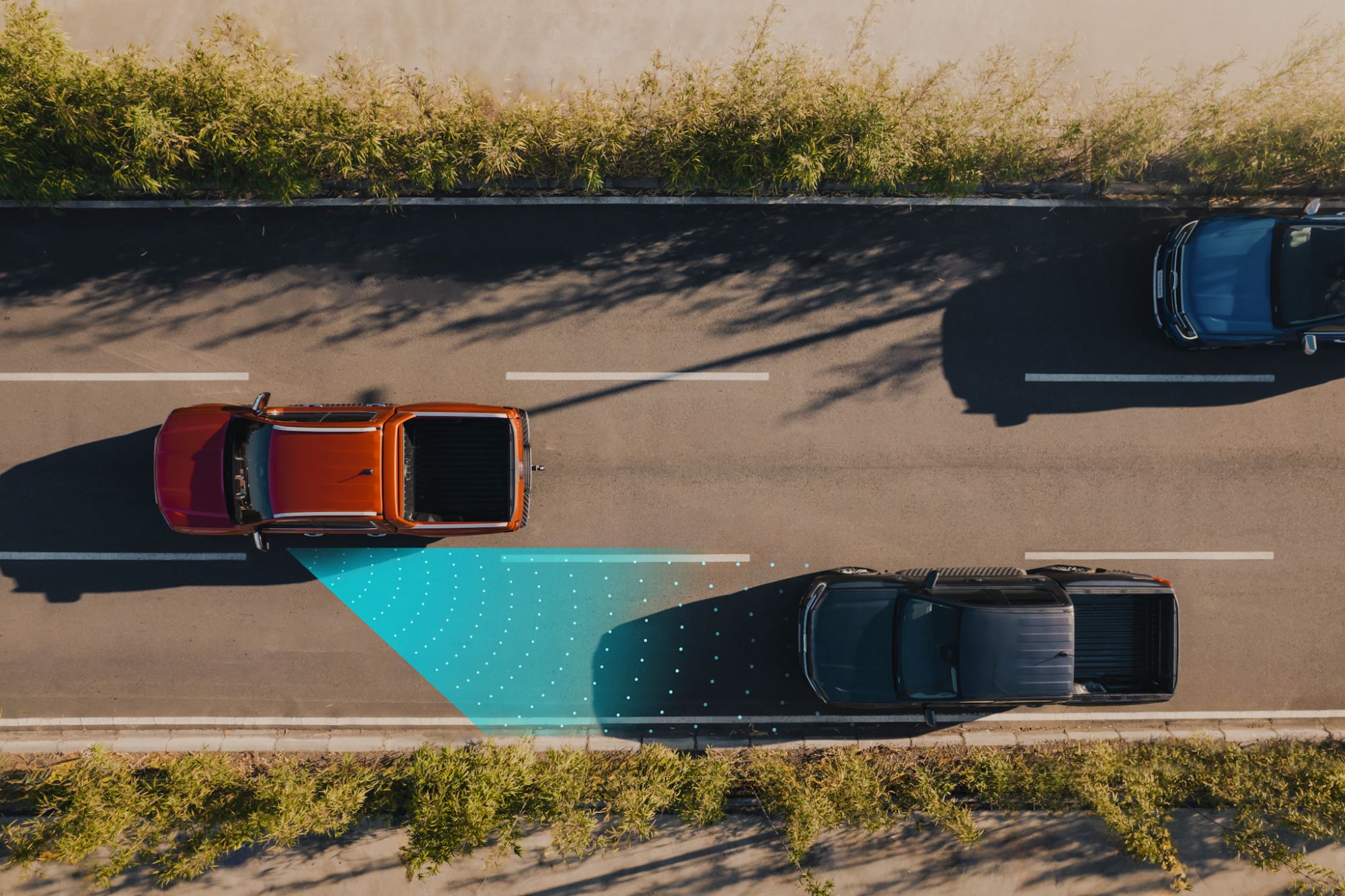 Ilustração CGI do monitoramento de ponto cego do Ford Ranger 2024